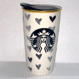 RARE Starbucks Anniversary Black Hearts Gold Tumbler